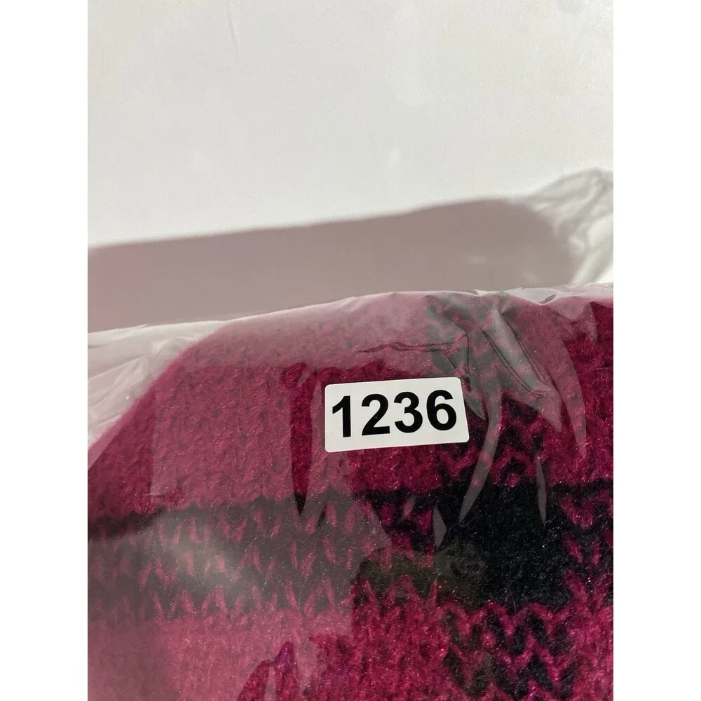 Vtg Aria Sweater L Fuchsia Pink Mohair Plaid Long Boho Oversized‎ Cozy Stretch